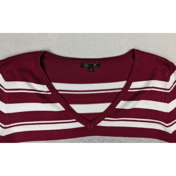 LETY & ME - WOMEN'S RED & GRAY STRIPED 3/4 SLEEVE PULLOVER SWEATER - SIZE L - Picture 4 of 7